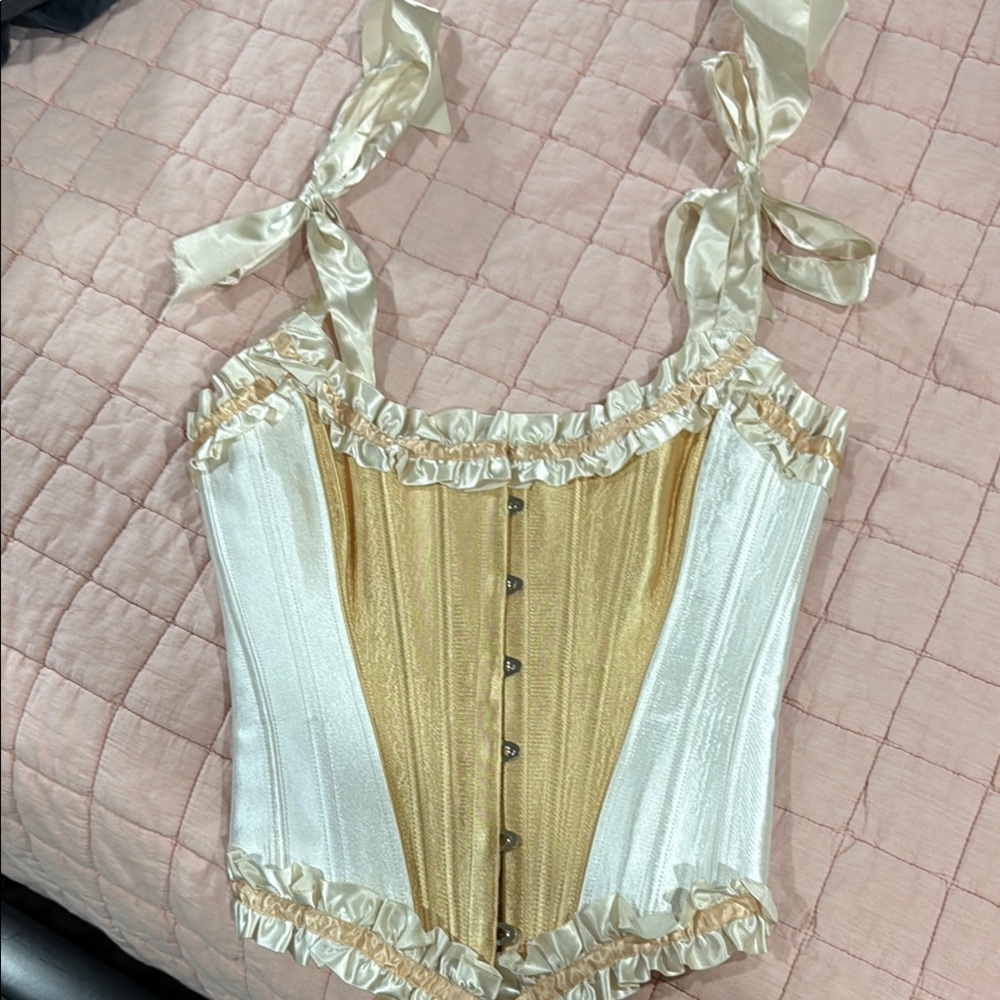 Elegant Satin Corset Top - Cream and Gold
